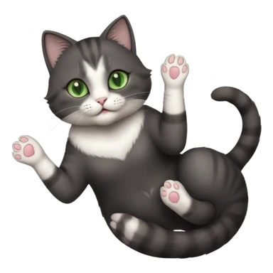 beautiful female solid dark grey cat with green eyes, white toes/paws and white patch on her chest rolling upside down sticker