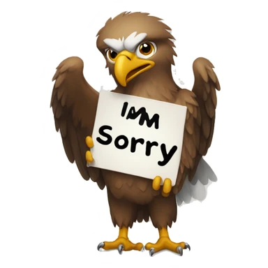 An eagle holding a sign that says I’m sorry  sticker