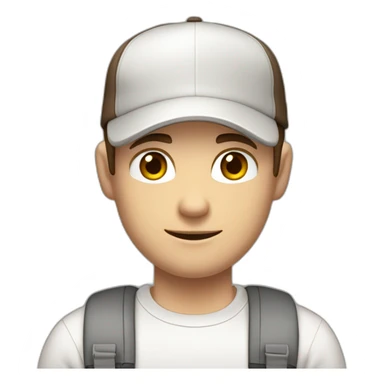 Pale skinned fit Man with dark brown hair in a light gray cap, dark brown jeans, brown polo and white T-shirt keeping a pasted with tape white box into his hands sticker