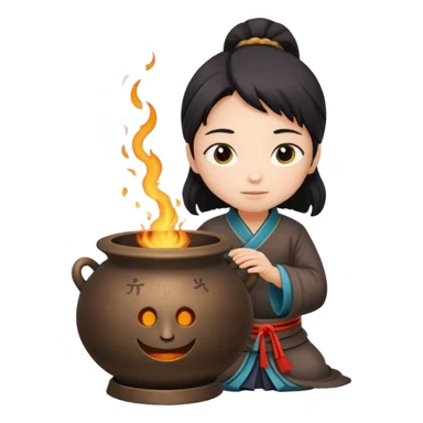 a person hugging a 鼎 ancient Chinese cauldron character sticker