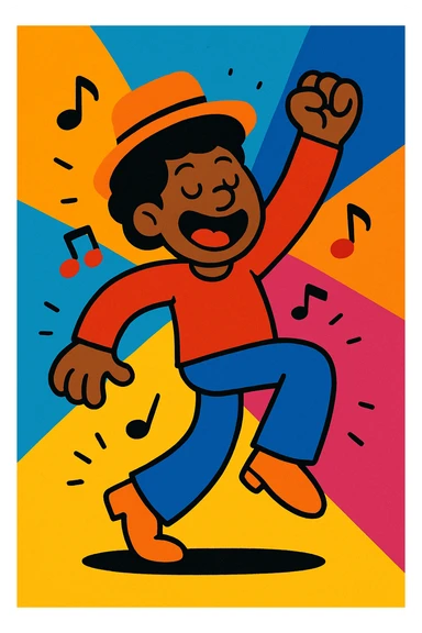 cartoon character dancing, vibrant colors, simple style sticker
