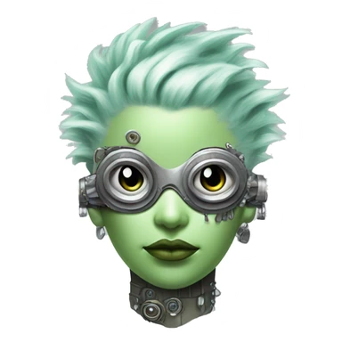 Pastel green Mohawk female cyborg head with silver steampunk goggles sticker