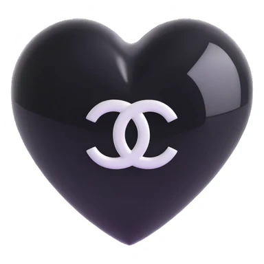 Add a Chanel logo to the heart, keep it elegant, glossy, black and white, 3D emoji style, with no background. sticker