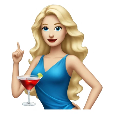 Beautiful blonde white woman with blue eyes red dress dancing with martini sticker