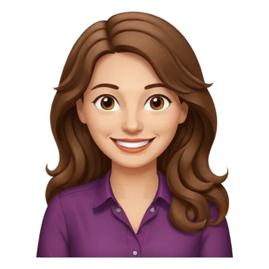 40 yr croatian woman, long wavy brown hair, big smile, side part, 
 sticker