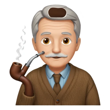emoji of a gentleman in his 70s, with a pipe, gray hair, wearing a cardigan sticker