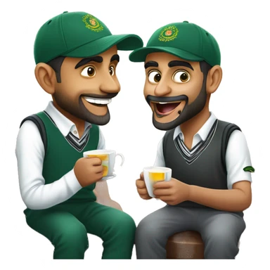 babar azam and virat kohli drinking tea and laughing sticker
