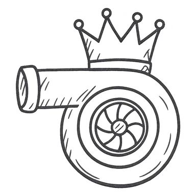 a turbocharger with a crown on top, hand-drawn sketch style sticker