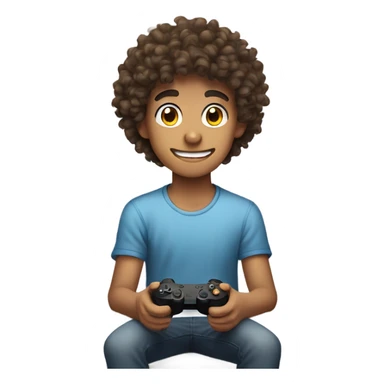 Curly haired teenage boy playing video games in his bedroom  sticker