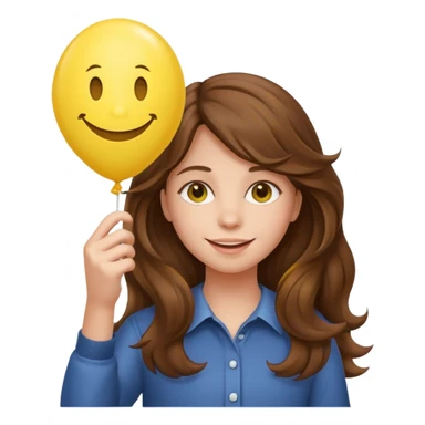Teen girl wavy brown hair, with smiley-face balloon sticker