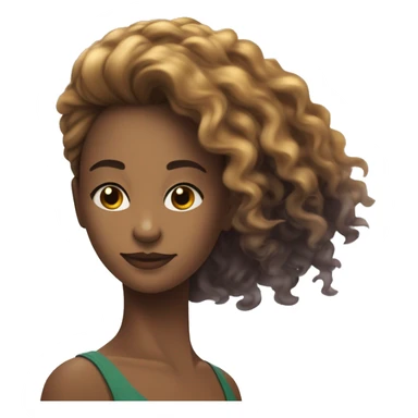 Uma mulher de cabelo loiro, olho cor de mel ,pele branca e vestindo uma armadura que tem um decote em formato de V e uma arma sticker