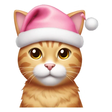 Cute pink cat with a Christmas hat sticker