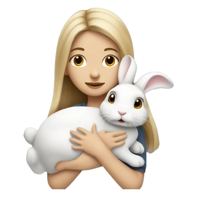 Dark blonde hair girl hugging a white rabbit sticker