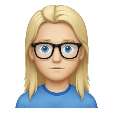 Boy with long blonde hair, blue eyes, black glasses, and a blue shirt  sticker
