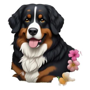 Bernese mountain dog in flower bed sticker