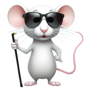 Mouse wearing sunglasses and holding a stick for blind people sticker