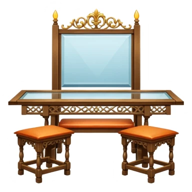 A glass topped rectangular trestle table with 2 benches on the long sides and 2 thrones at the ends sticker