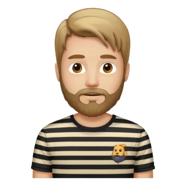 man with long hair and beard wearing vertical striped t-shirt sticker