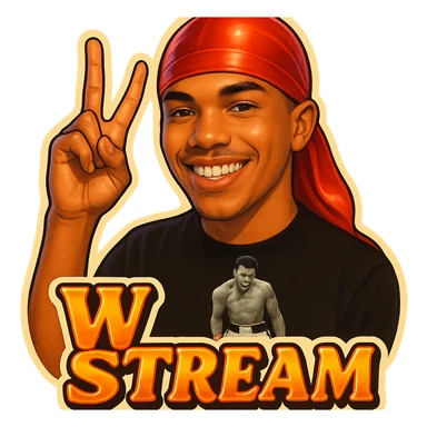 Make him Smiling 
woo Finger signak
Change His durag To Red
Add the words W Stream sticker
