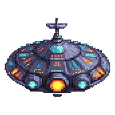 Retro flying saucer spaceship with glowing lights sticker