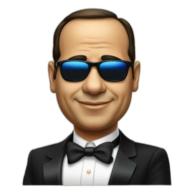 Satirical cartoon Egyptian President Al Sisi in a tuxedo wearing sun glasses with egyptian flag sticker