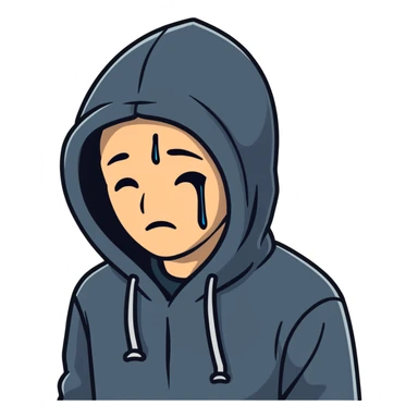 Sad man wearing a hoodie crying sticker