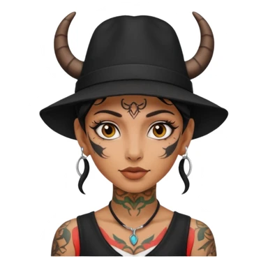 Woman with small horns — black hat, face tattoos sticker