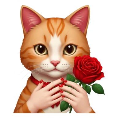 Flower 🌹in hand whiteout face in hand cat whitout  face person and Cat just hand sticker
