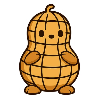 Change the peanut shell to a cartoon-style shell, keep the 3D peanut character cute and with no facial expression, maintain transparent background. The style should resemble a cartoon with clear, simple lines and vibrant colors for the shell, while preserving the 3D look of the peanut character. sticker