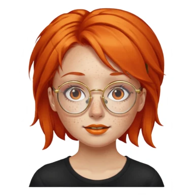 A girl with orange red hair glasses and gold nose ring sticker