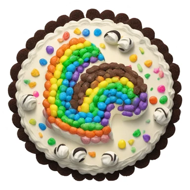 Classic round Rainbow cake with chocolate frosting and vanilla frosting with Oreos on top sticker
