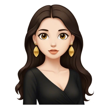 Beautiful woman,cute, long dark brown hair in dark dress with gold earrings sticker