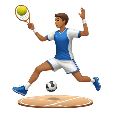 An icon showcasing a virtual sports game, featuring a player in action on the stadium or court. The design includes dynamic movement, like kicking a soccer ball or swinging a tennis racket, with a virtual scoreboard and crowd in the background. Transparent background sticker