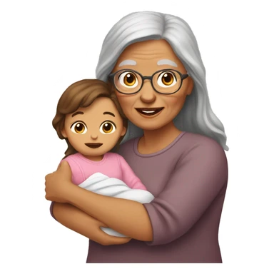 grandma with long brown hair; holding little baby girl  sticker