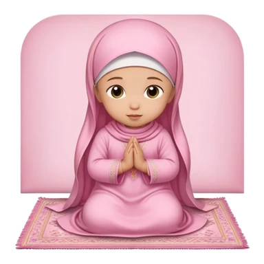 baby Muslim girl wearing pink dress on a light pink prayer rug sticker