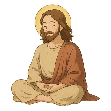 ghibli style Jesus meditating, peaceful expression sticker
