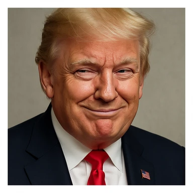 Enhance photorealism and vividness even further, keeping the very sly, cunning expression on Donald Trump's face, plain background, and a polished, high-quality finish in photorealistic style. sticker