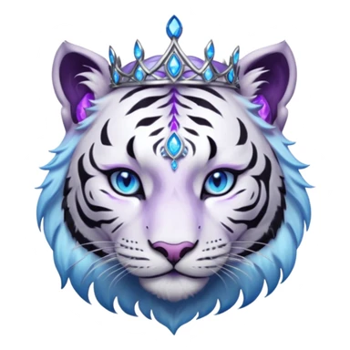 ESO Female white/black tiger khajiit leader of the umbral rose, glowing blue eyes, glowing blue 'third eye' gem; beautiful desined purple gemmed silver tiara sticker