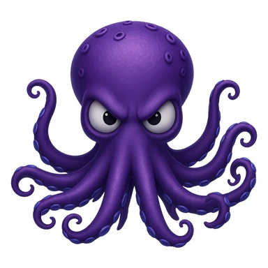 Remove the nose, make the octopus look scary, keep the purple color, with no background. Maintain the original style and details of the octopus while making it look scary and purple. sticker