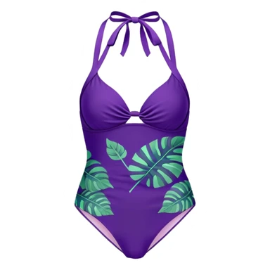 Retro purple halter tankini with high waisted leafy bottoms bathing suit sticker