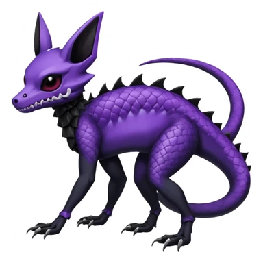 Gothic spooky Scaley Exotic Salandit-Umbreon-Noibat-Fakémon-hybrid-creature (full body), 4 legs, white skull face mask sticker