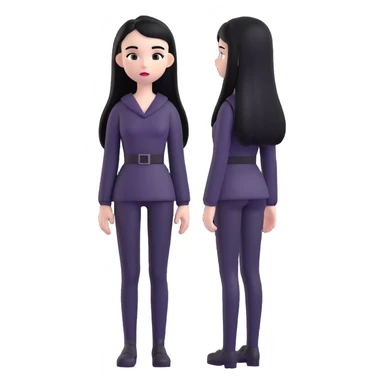 full body emoji of a girl with pale skin, long straight black hair, dressed in all black, standing still sticker