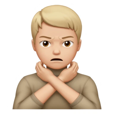 Grabbing throat with hands and looking angry with arms crossed and under chin sticker