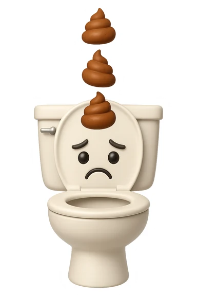 EMOJI STILE IPHONE 3D DI un water con palline di cacca tristi che cadono dall'alto verticalmente, iperrealistico 4k sticker