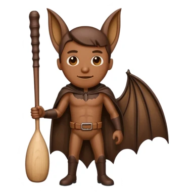A wooden guy with a bat sticker