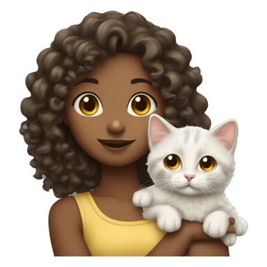 curly haired girl with kitten sticker
