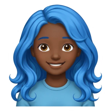 blue haired girl, dark skin, wavy long hair, smiling emoji sticker