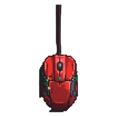 computer mouse, red sticker