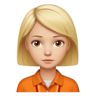 short blonde hair not smiling woman in orange collared shirt sticker
