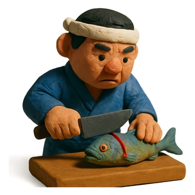 Korean sushi master slaying a fish sticker